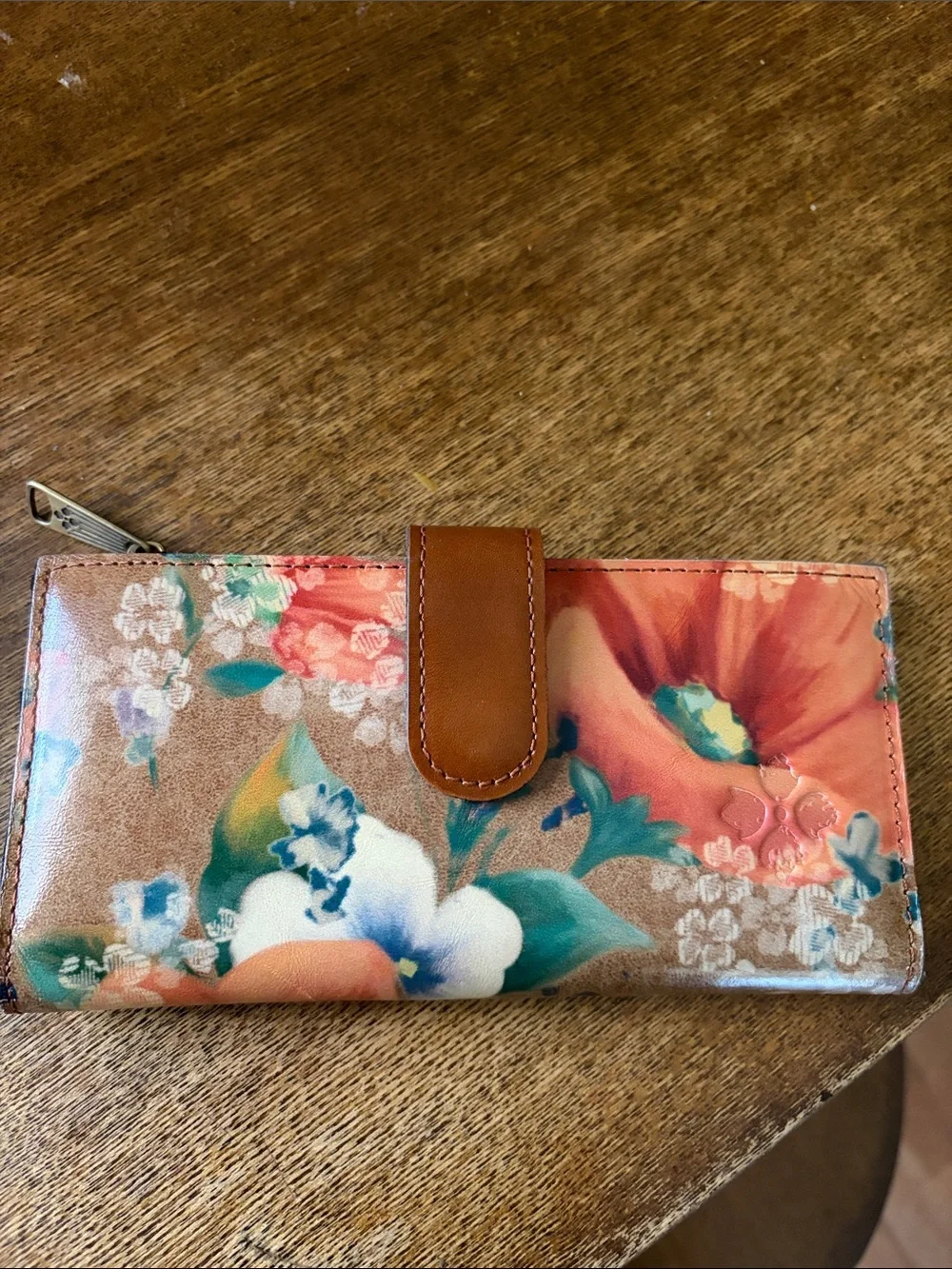 Patricia Nash Floral Wallet Clutch in Coral, Teal & Brown